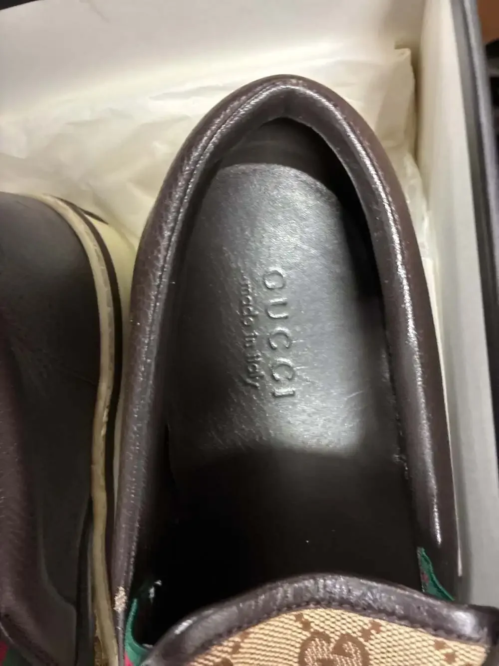 Gucci GG Supreme Canvas Slip-On Sneakers with Leather Trim